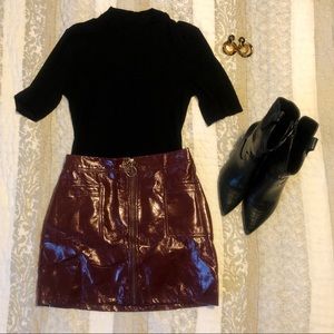 Burgundy Faux Leather with O Ring Zipper
